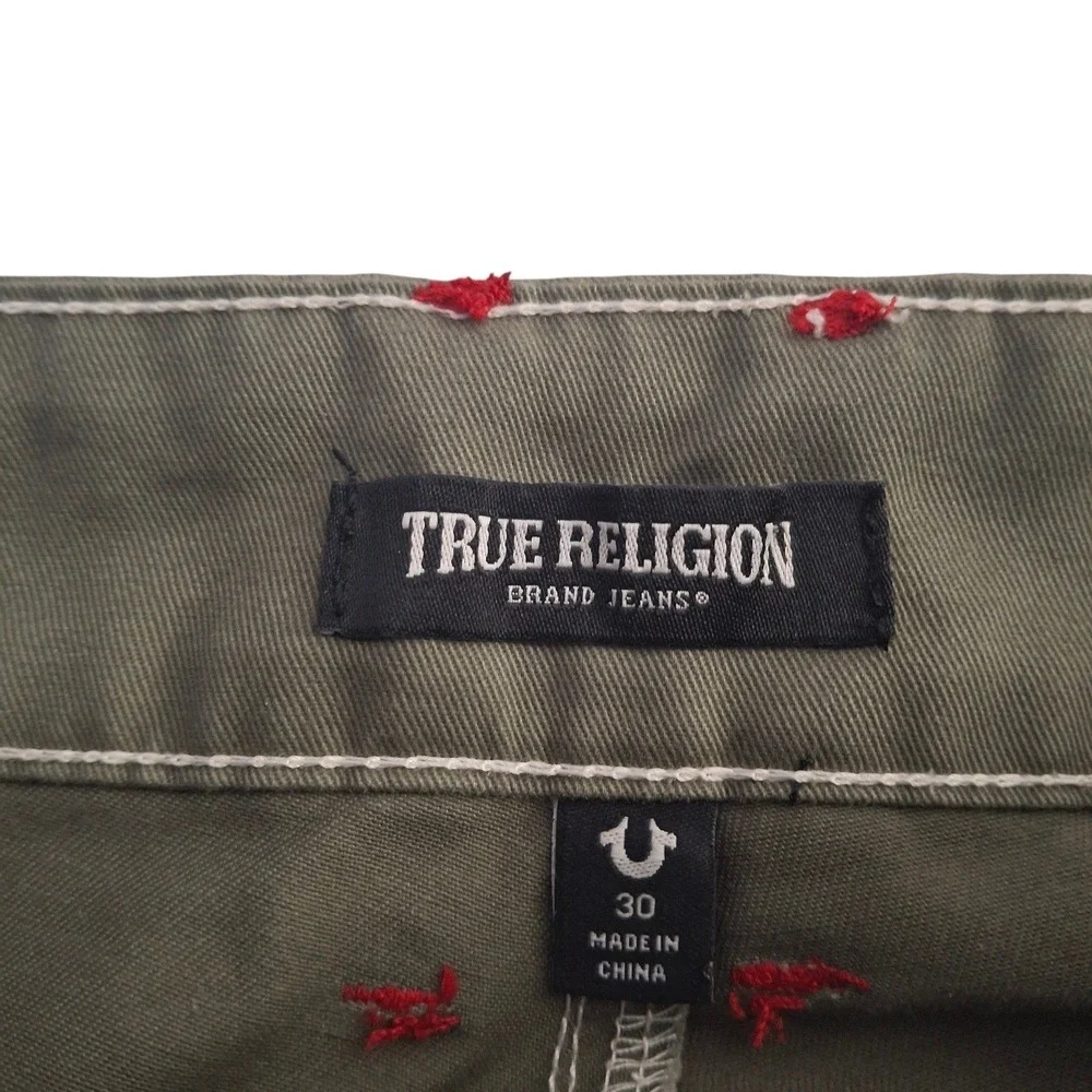 True Religion Cargo Shorts Men's 30 Kalamata Olive Green Contrast Stitch 11